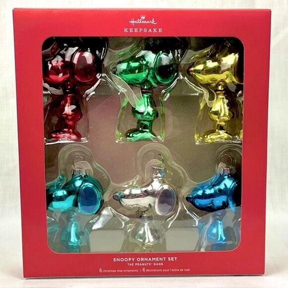 Snoopy Glass Ornament Set Hallmark Keepsake 2023 Set of 6 The Peanuts Gang New - Picture 1 of 7